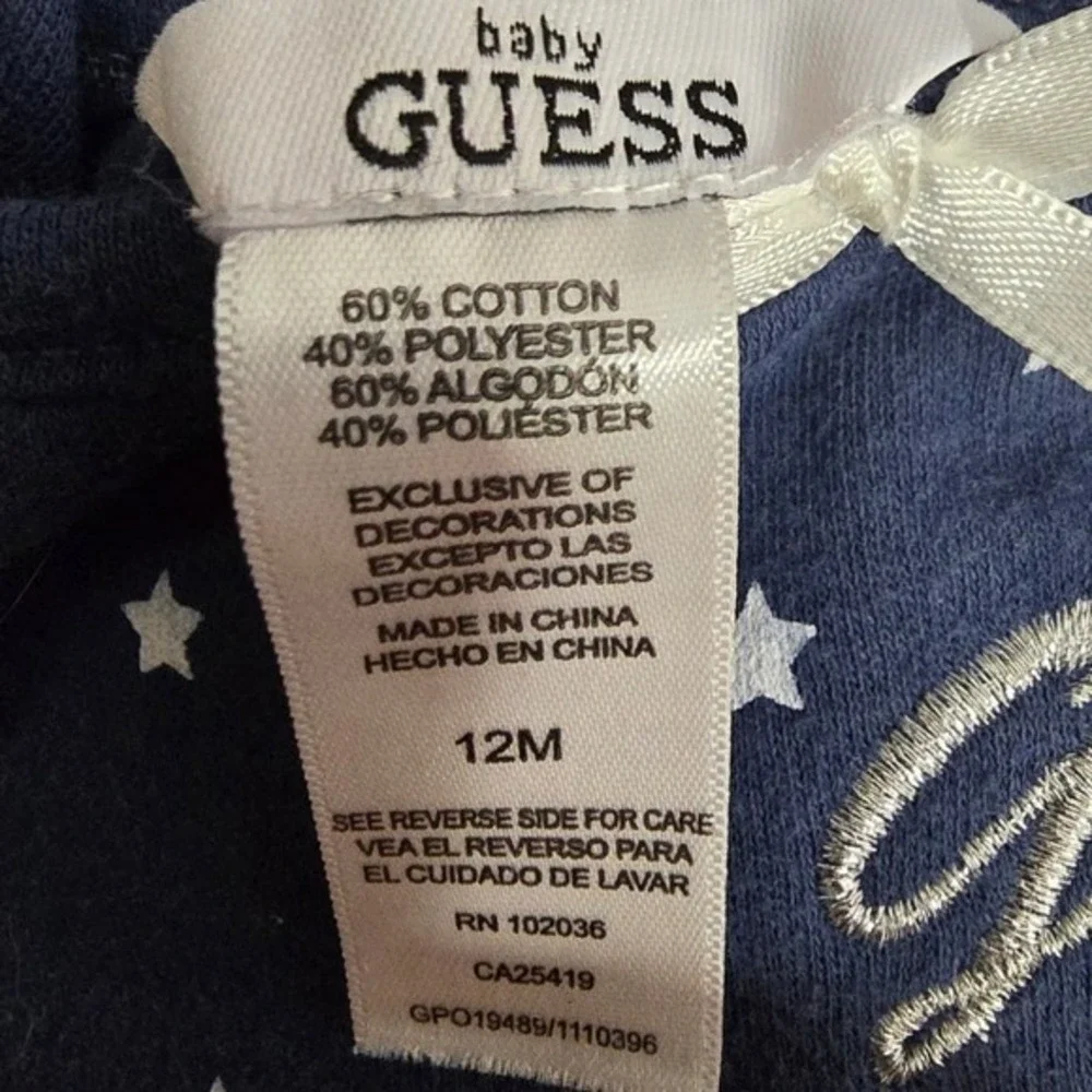 Baby Guess Navy‎ Blue Star Print Ruffle Strap Bodysuit 12M Silver Logo